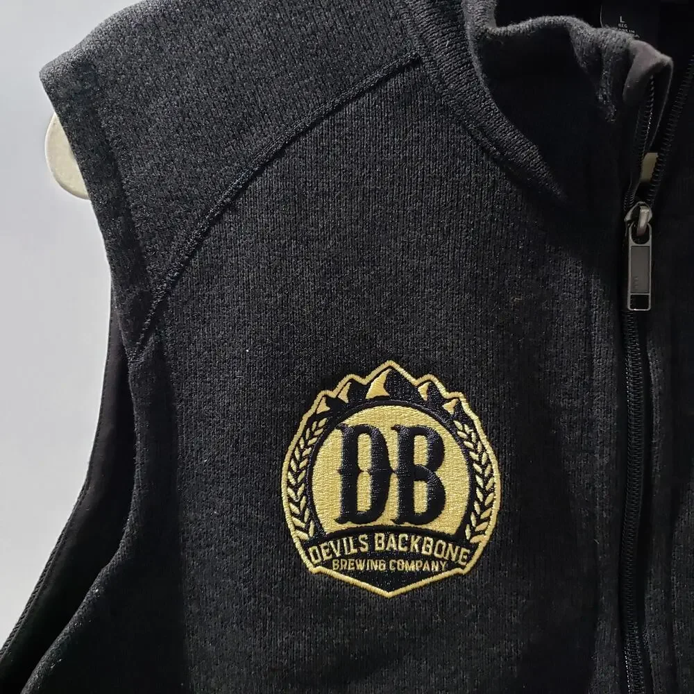 Patagonia Better Sweater Vest Mens L Black Devils Backbone Brewing Logo Fleece
